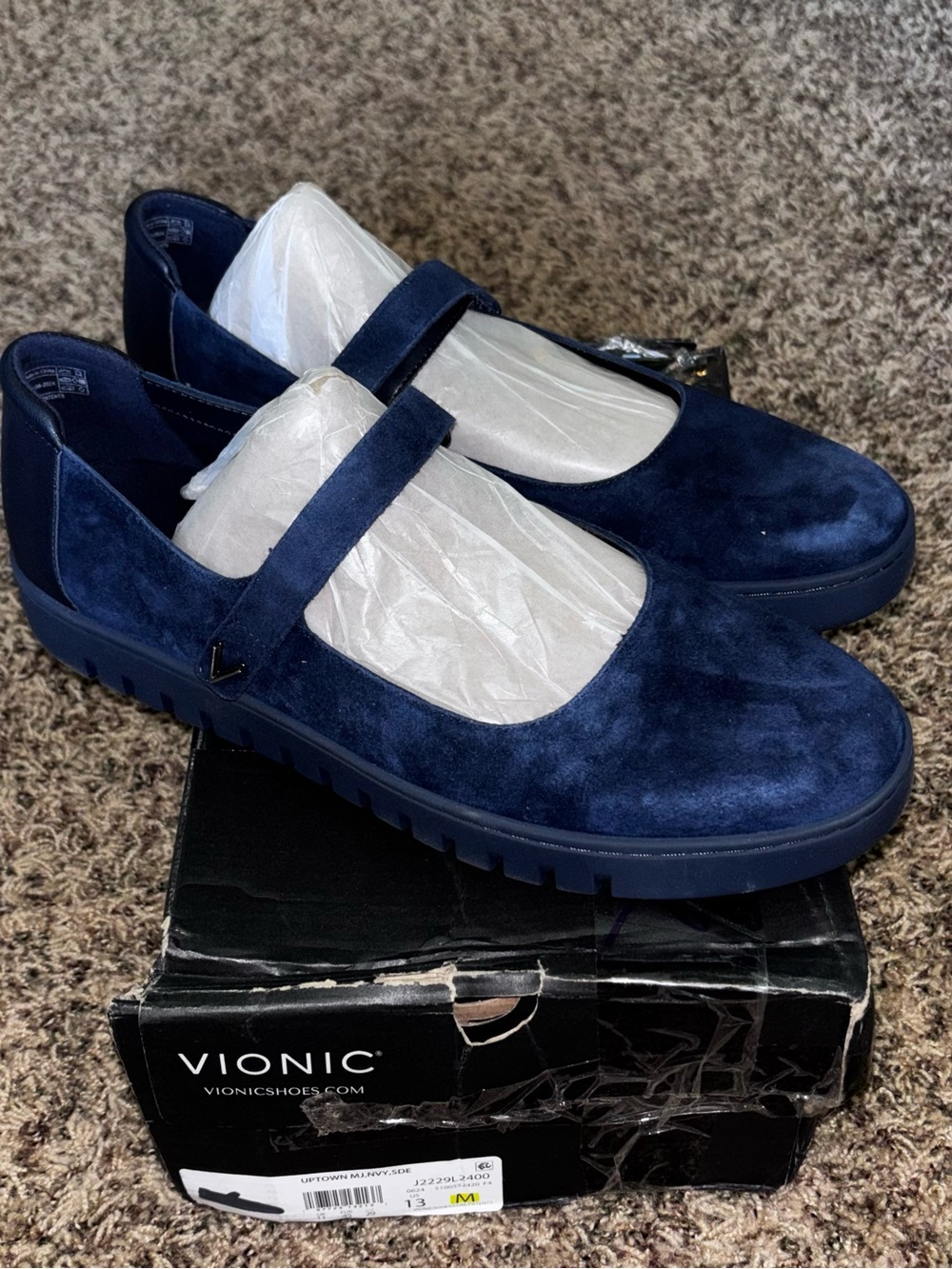 Vionic Women's 13 Uptown Mary Jane Navy Blue Suede Flats J2229L2400 New